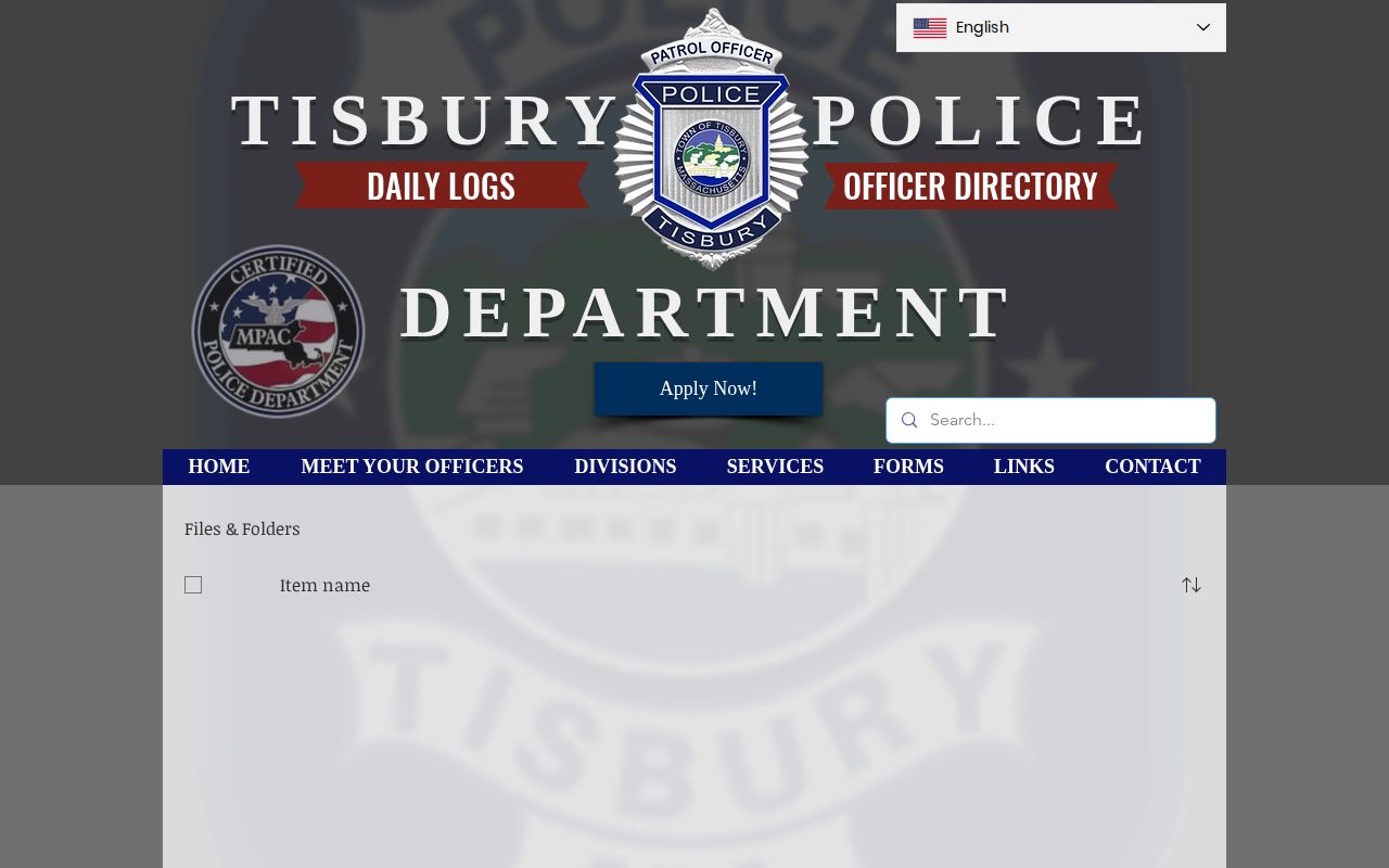 Tisbury Police Daily Logs interface for Tisbury arrest records